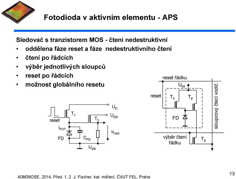 sloupců reset po řádcích možnost globálního resetu reset i FOT FD T 1 T 2 U D U DD C FD