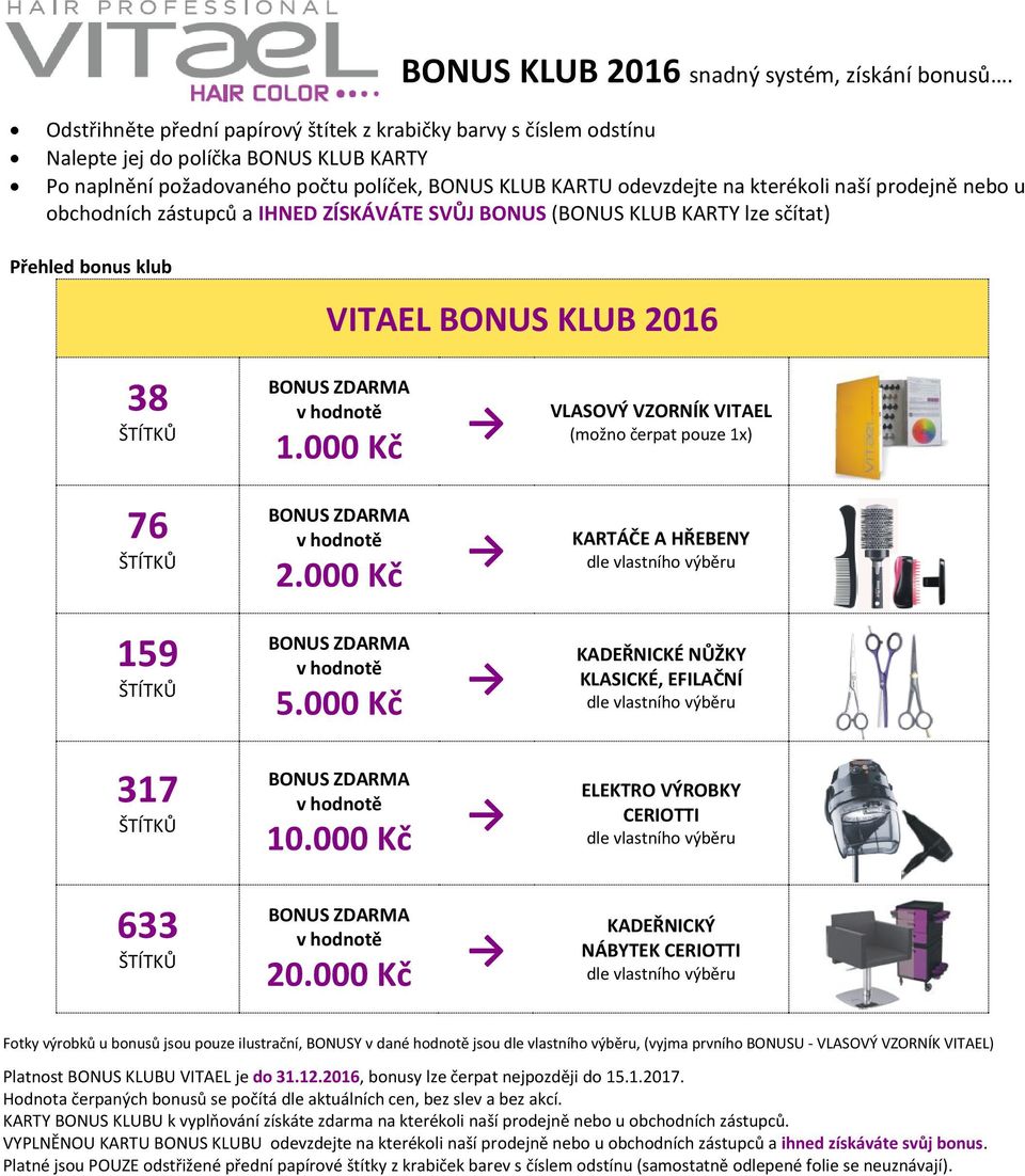 prodejně nebo u obchodních zástupců a IHNED ZÍSKÁVÁTE SVŮJ BONUS (BONUS KLUB KARTY lze sčítat) Přehled bonus klub VITAEL BONUS KLUB 2016 38 ŠTÍTKŮ BONUS ZDARMA v hodnotě 1.