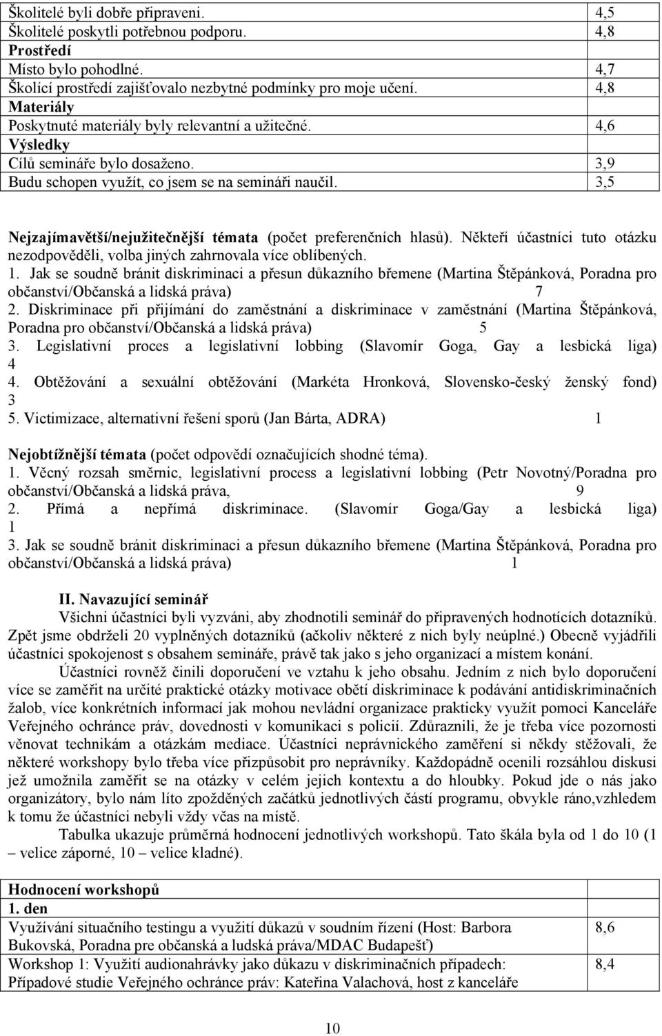 3,5 Nejzajímavětší/nejužitečnější témata (počet preferenčních hlasů). Někteří účastníci tuto otázku nezodpověděli, volba jiných zahrnovala více oblíbených. 1.