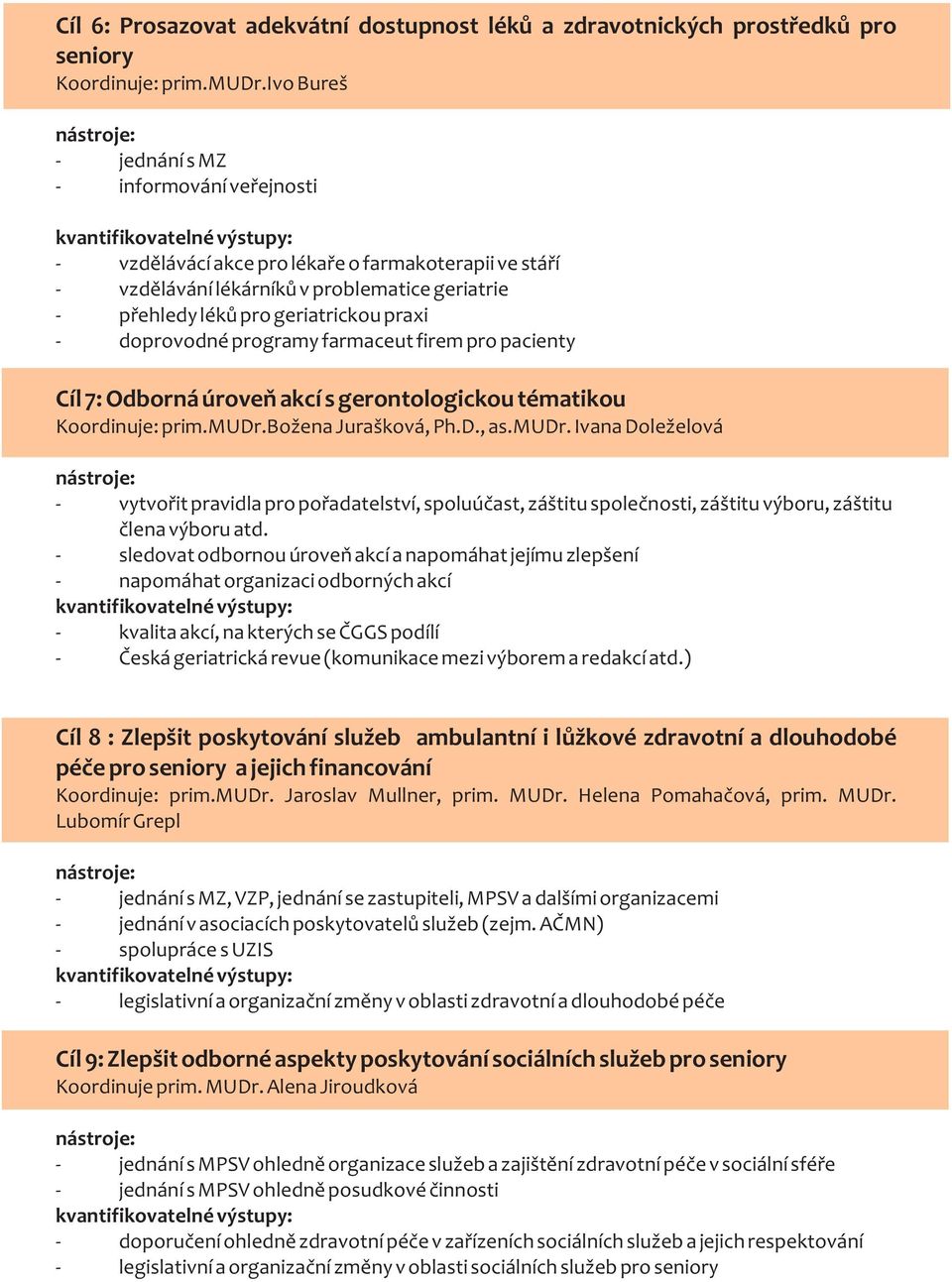 doprovodné programy farmaceut firem pro pacienty Cíl 7: Odborná úroveň akcí s gerontologickou tématikou Koordinuje: prim.mudr.