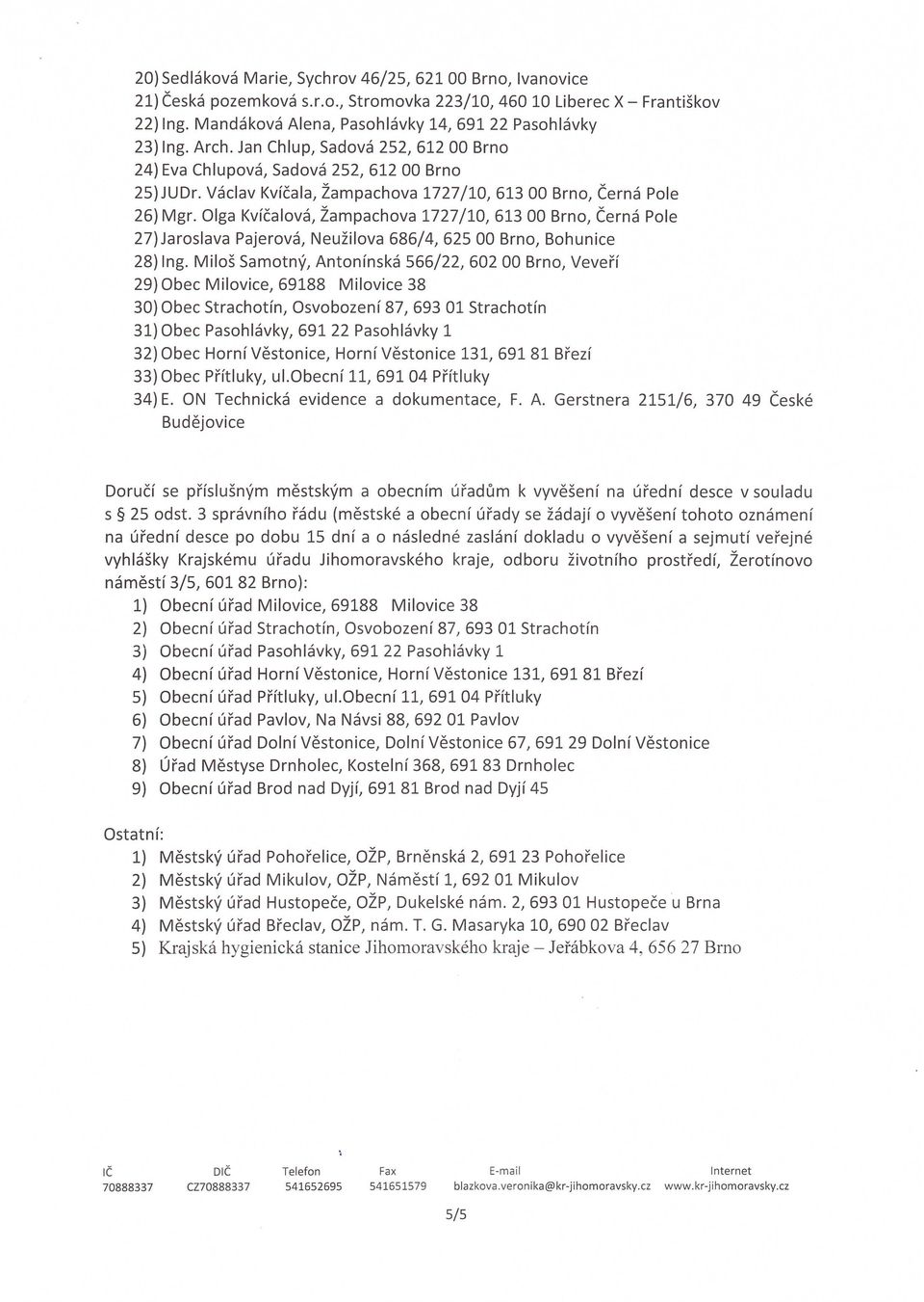 Olga Kvfcalova, lampachova 1727/10,613 00 Srno, Cerna Pole 27}Jaroslava Pajerova, Neuzilova 686/4, 625 00 Srno, Sohunice 28} Ing.