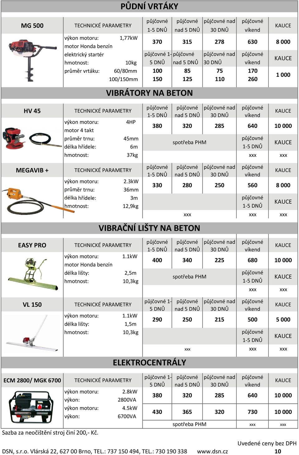 3kW 36mm 3m 12,9kg VIBRAČNÍ LIŠTY NA BETON nad 330 280 250 560 8 000 EASY PRO 1.1kW motor Honda benzín délka lišty: 2,5m 10,3kg nad 400 340 225 680 10 000 VL 150 1.