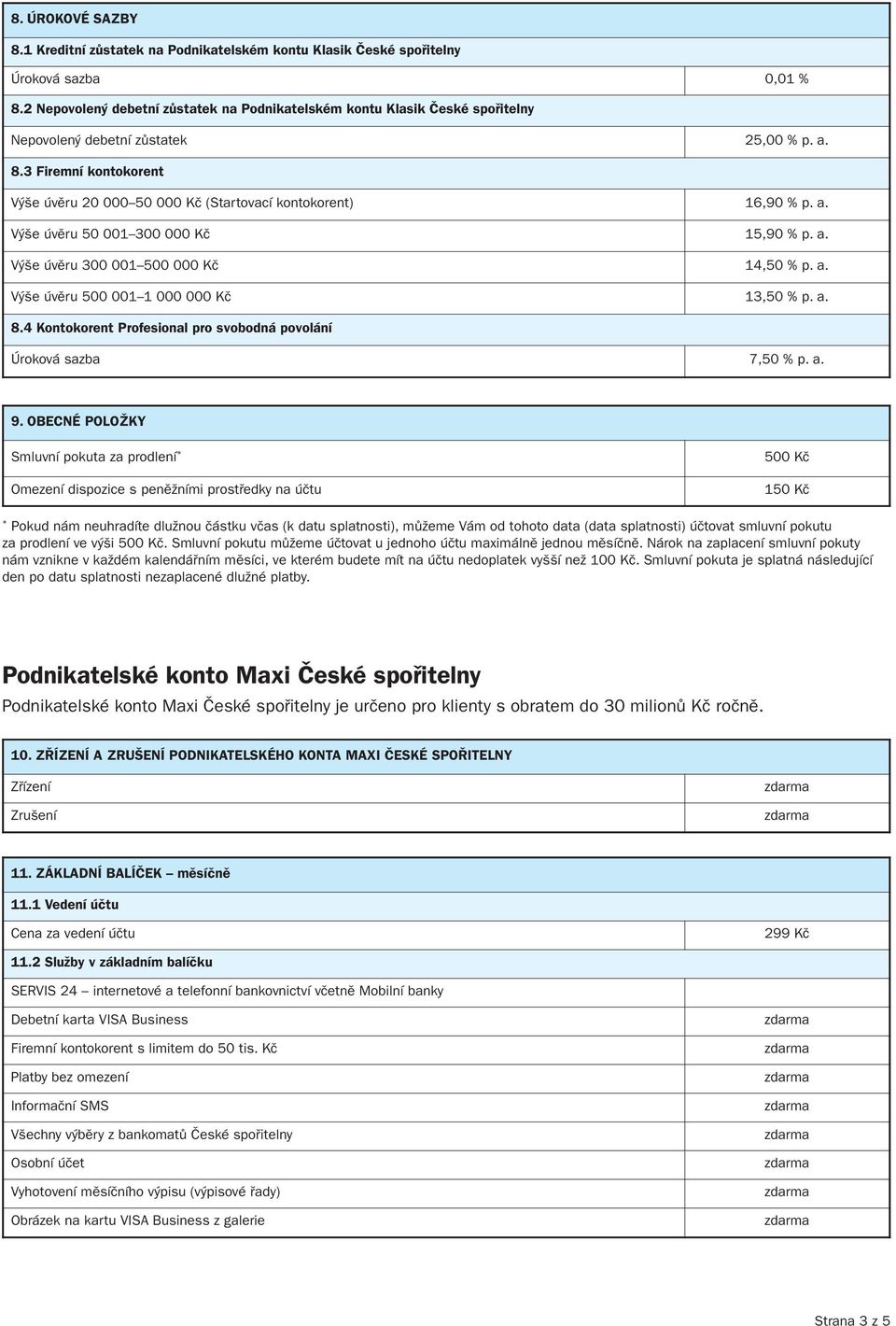 4 Kontokorent Profesional pro svobodná povolání Úroková sazba 7,50 % p. a. 9.