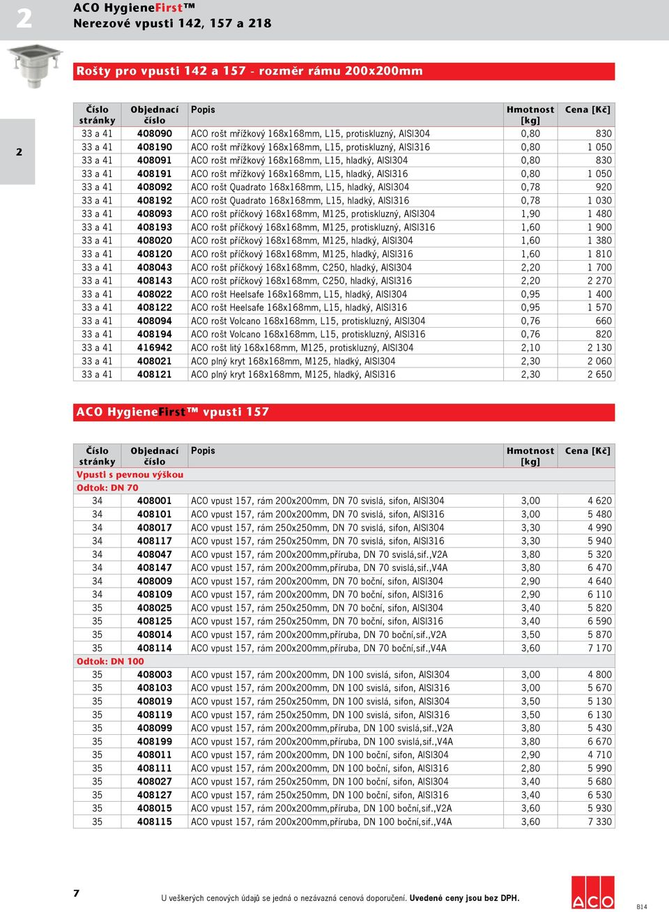 AISI316 0,80 1 050 33 a 41 408092 ACO rošt Quadrato 168x168mm, L15, hladký, AISI304 0,78 9 2 0 33 a 41 408192 ACO rošt Quadrato 168x168mm, L15, hladký, AISI316 0,78 1 030 33 a 41 408093 ACO rošt