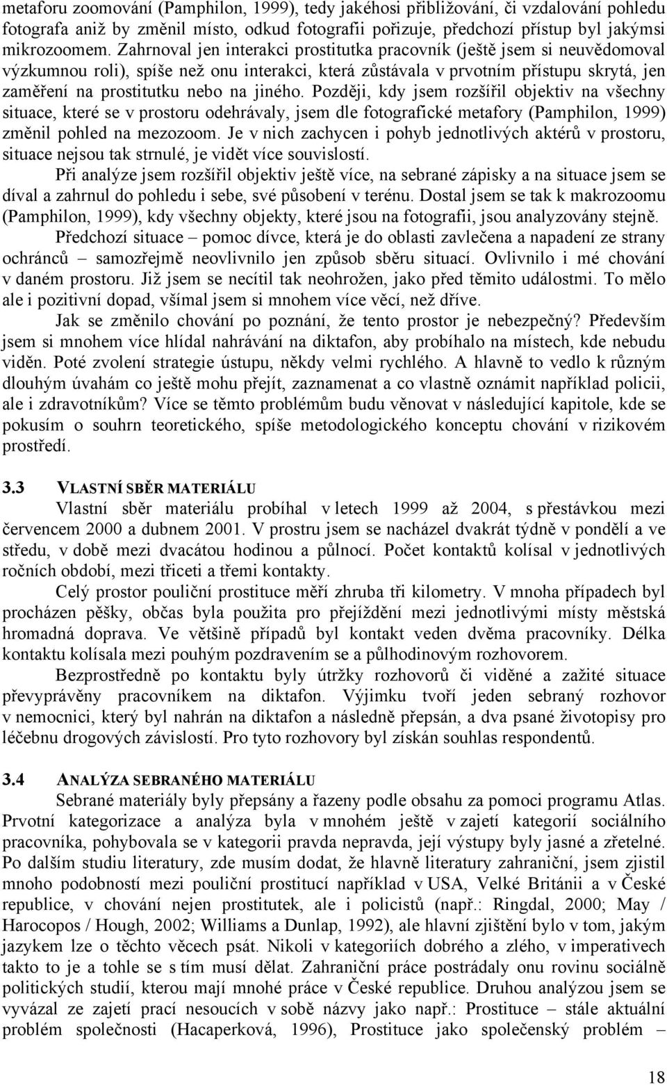 jiného. Později, kdy jsem rozšířil objektiv na všechny situace, které se v prostoru odehrávaly, jsem dle fotografické metafory (Pamphilon, 1999) změnil pohled na mezozoom.