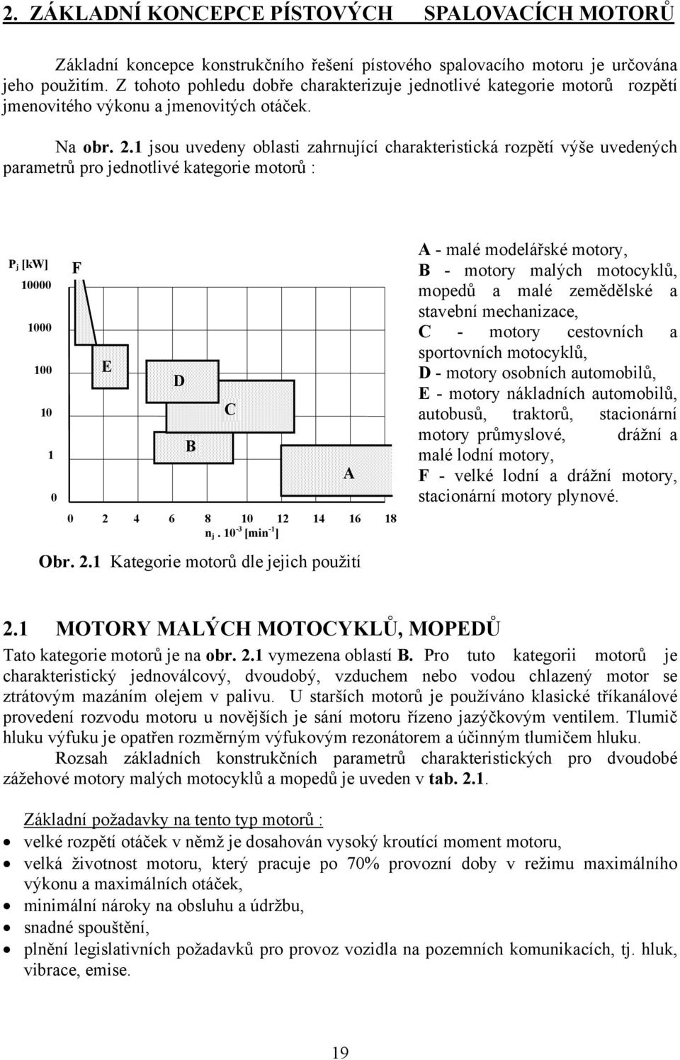 1 jsou uvedeny oblasti zahrnující charakteristická rozpětí výše uvedených parametrů pro jednotlivé kategorie motorů : P j [kw] 10000 1000 100 10 1 0 F E D B 0 2 4 6 8 10 12 14 16 18 n j.