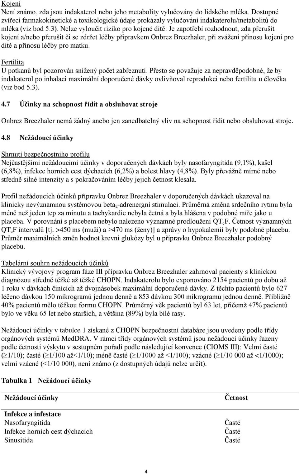 Je zapotřebí rozhodnout, zda přerušit kojení a/nebo přerušit či se zdržet léčby přípravkem Onbrez Breezhaler, při zvážení přínosu kojení pro dítě a přínosu léčby pro matku.