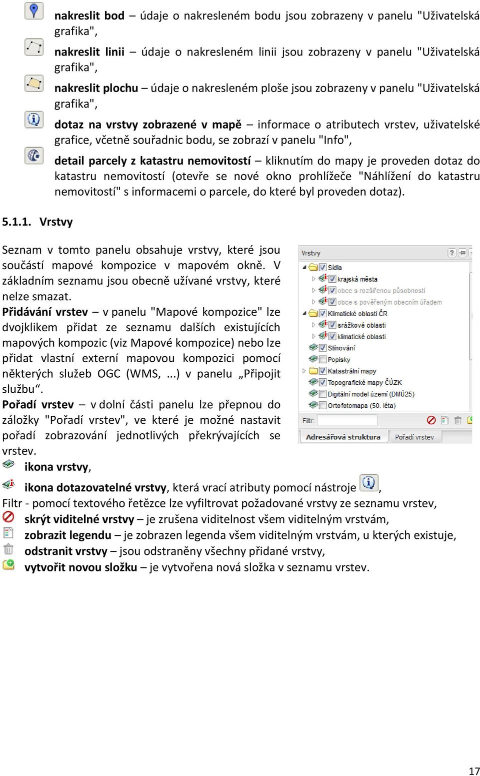 v panelu "Info", detail parcely z katastru nemovitostí kliknutím do mapy je proveden dotaz do katastru nemovitostí (otevře se nové okno prohlížeče "Náhlížení do katastru nemovitostí" s informacemi o