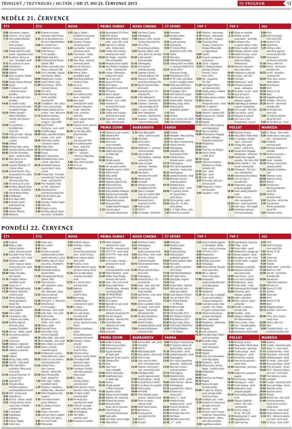 15 Na cestě po Srí Lance 9.45 Kalendárium 10.00 Toulavá kamera 10.30 Objektiv 11.00 Život na zámku: Školník - český seriál 12.00 Otázky Václava Moravce 13.00 Zprávy 13.