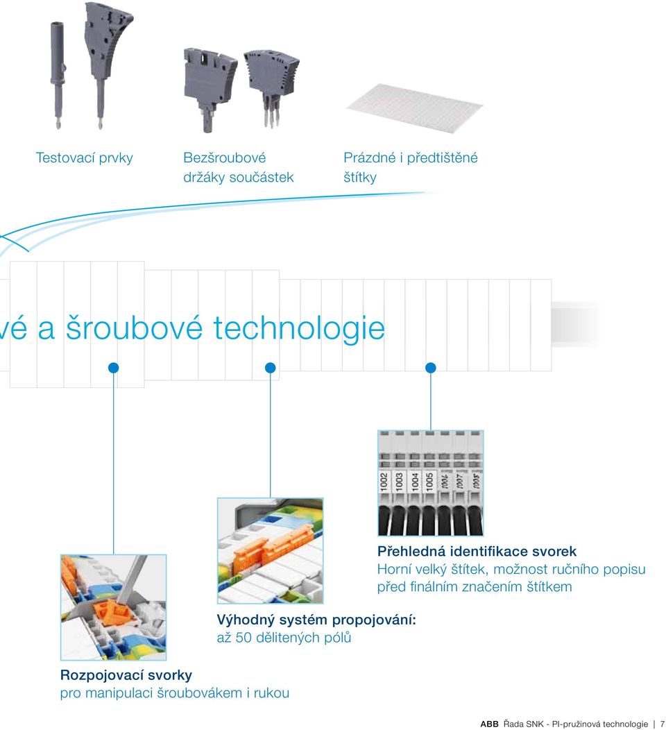 propojování: až 0 dělitených pólů Přehledná identifikace svorek Horní velký štítek,