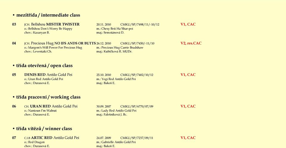 maj.: Kubíčková R. MUDr. třída otevřená / open class 05 DENIS RED Antilo Gold Pei 25.10. 2010 CMKU/SP/7402/10/12 V1, CAC o.: Uran Red Antilo Gold Pei m.: Yogi Red Antilo Gold Pei chov.: Durasová E.