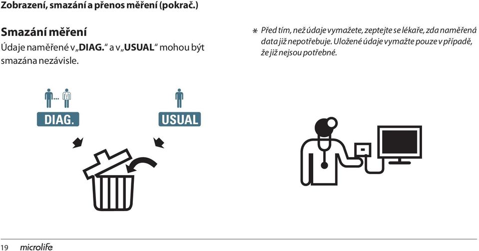 * Před tím, než údaje vymažete, zeptejte se lékaře, zda naměřená data již