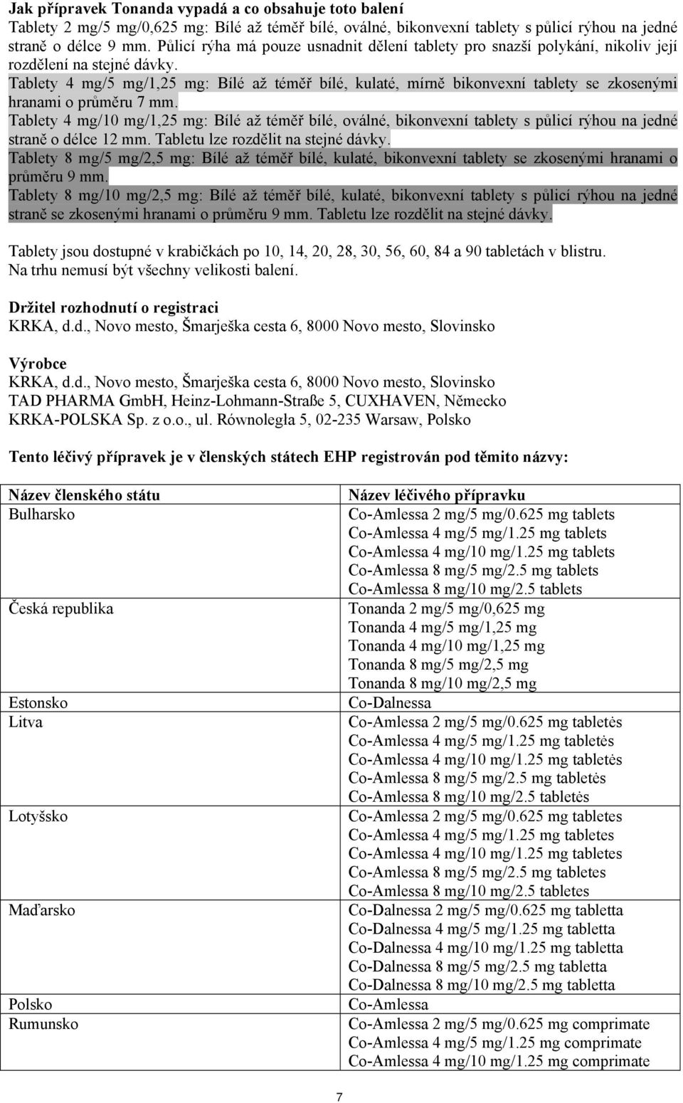 Tablety 4 mg/5 mg/1,25 mg: Bílé až téměř bílé, kulaté, mírně bikonvexní tablety se zkosenými hranami o průměru 7 mm.