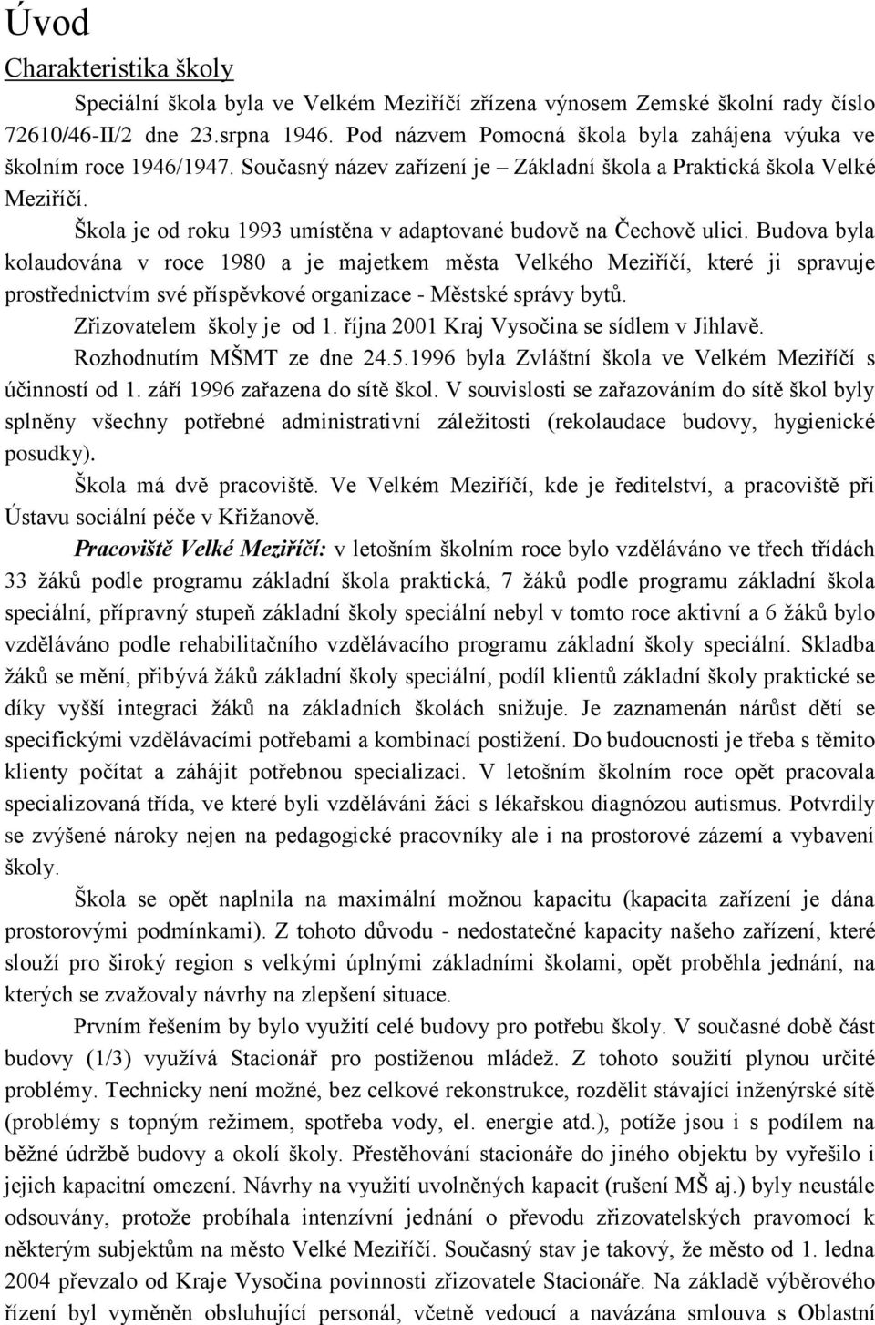 Škola je od roku 1993 umístěna v adaptované budově na Čechově ulici.