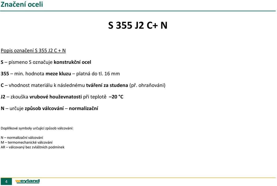 ohraňováni) J2 zkouška vrubové houževnatosti při teplotě 20 C N určuje způsob válcování normalizační