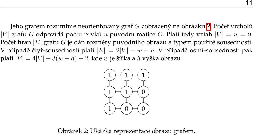 Počet hran E grafu G je dán rozměry původního obrazu a typem použité sousednosti.