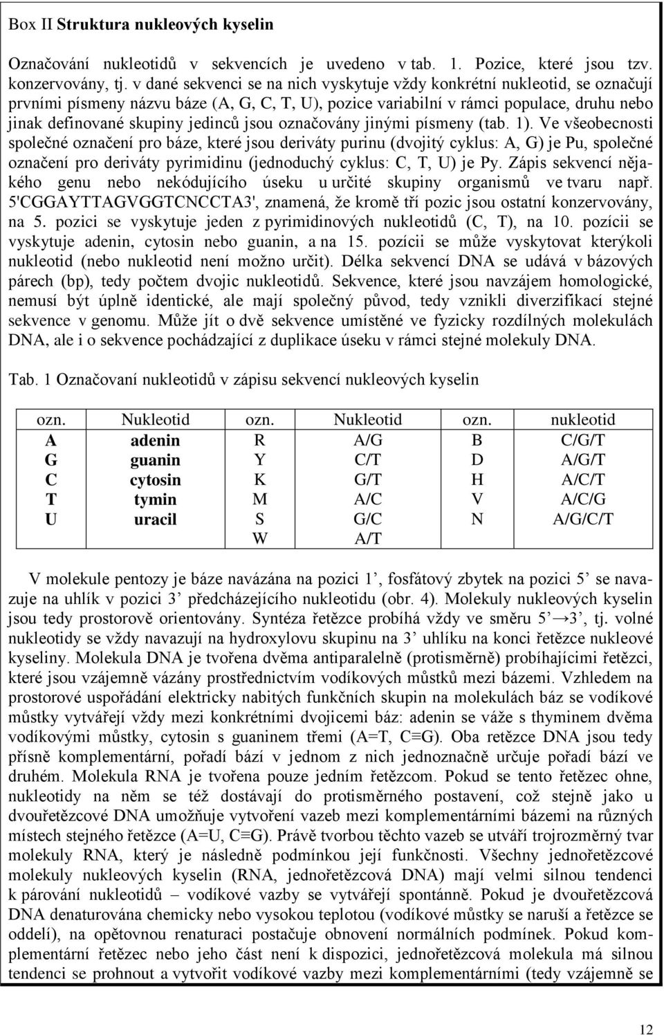 jsou označovány jinými písmeny (tab. 1).