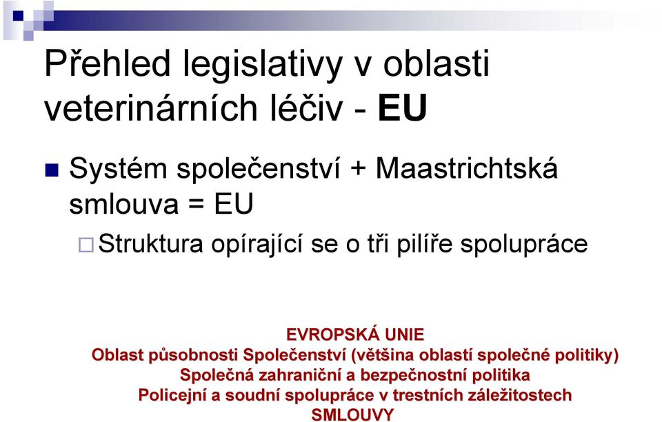 Oblast působnosti p Společenstv enství (většina oblastí společné politiky) Společná