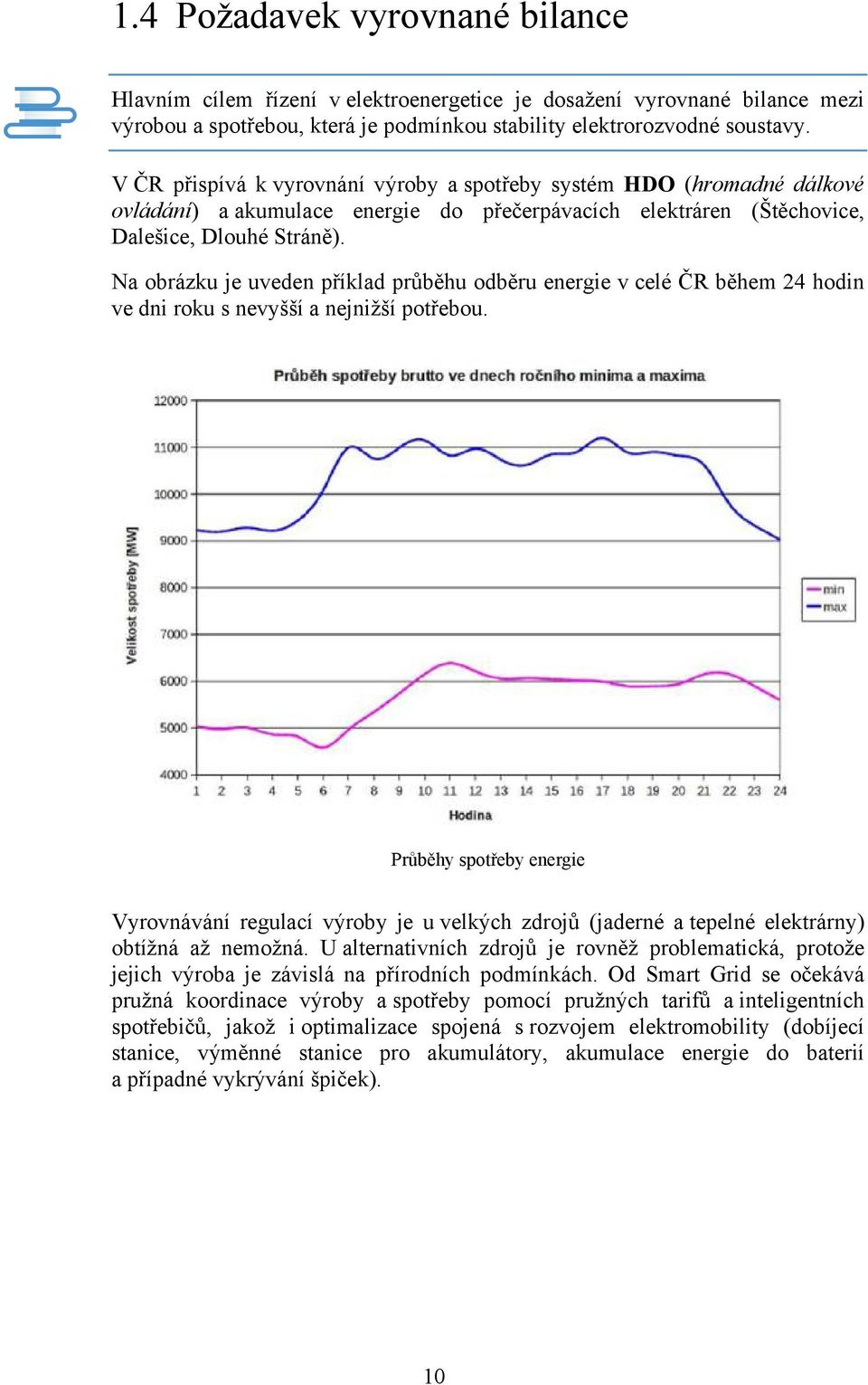 Na obrázku je uveden příklad průběhu odběru energie v celé ČR během 24 hodin ve dni roku s nevyšší a nejnižší potřebou.