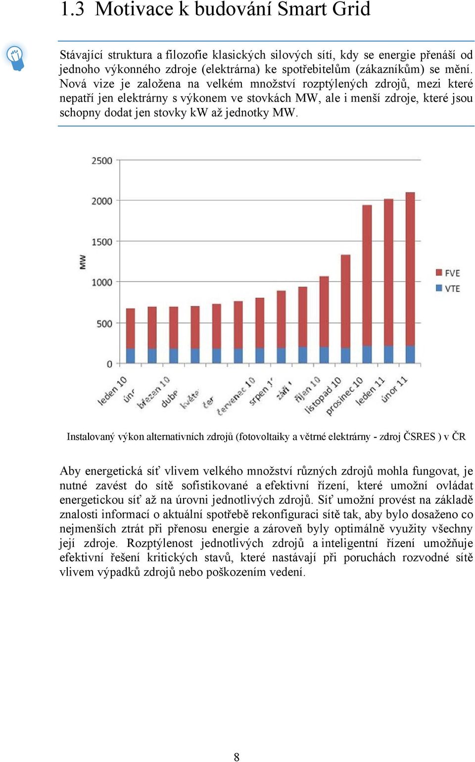 Instalovaný výkon alternativních zdrojů (fotovoltaiky a větrné elektrárny - zdroj ČSRES ) v ČR Aby energetická síť vlivem velkého množství různých zdrojů mohla fungovat, je nutné zavést do sítě