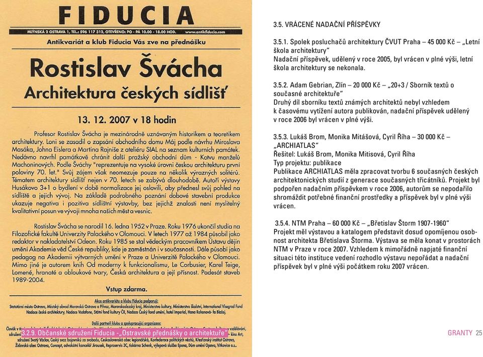 05, byl vrácen v plné výši, letní škola architektury se nekonala. 3.5.2.