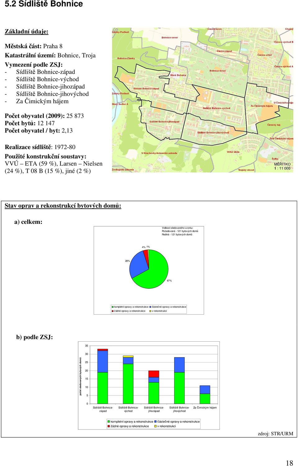 Larsen Nielsen (24 %), T 8 B (15 %), jiné (2 %) Stav oprav a rekonstrukcí bytových domů: a) celkem: Velikost sledovaného vzorku: Požadovaná - 121 bytových domů Reálná - 121 bytových domů 4% 1% 28%