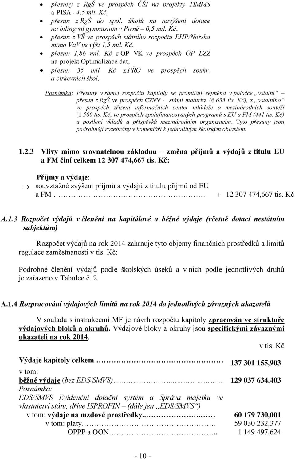 Kč z PŘO ve prospěch soukr. a církevních škol. Poznámka: Přesuny v rámci rozpočtu kapitoly se promítají zejména v položce ostatní přesun z RgŠ ve prospěch CZVV - státní maturita (6 635 tis.