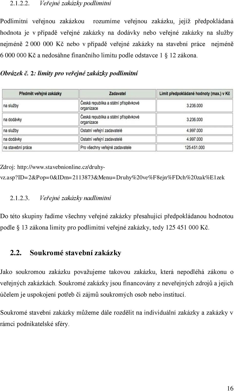2: limity pro veřejné zakázky podlimitní Zdroj: http://www.stavebnionline.cz/druhyvz.asp?id=2&pop=0&idm=21138