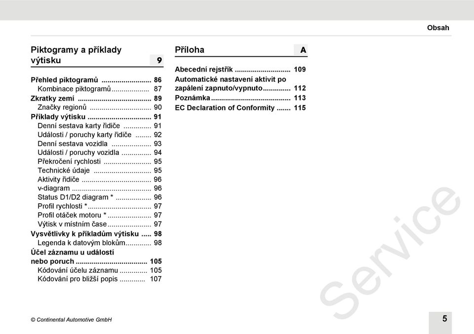 .. 96 Status D1/D2 diagram *... 96 Profil rychlosti *... 97 Profil otáček motoru *... 97 Výtisk v místním čase... 97 Vysvětlivky k příkladům výtisku... 98 Legenda k datovým blokům.