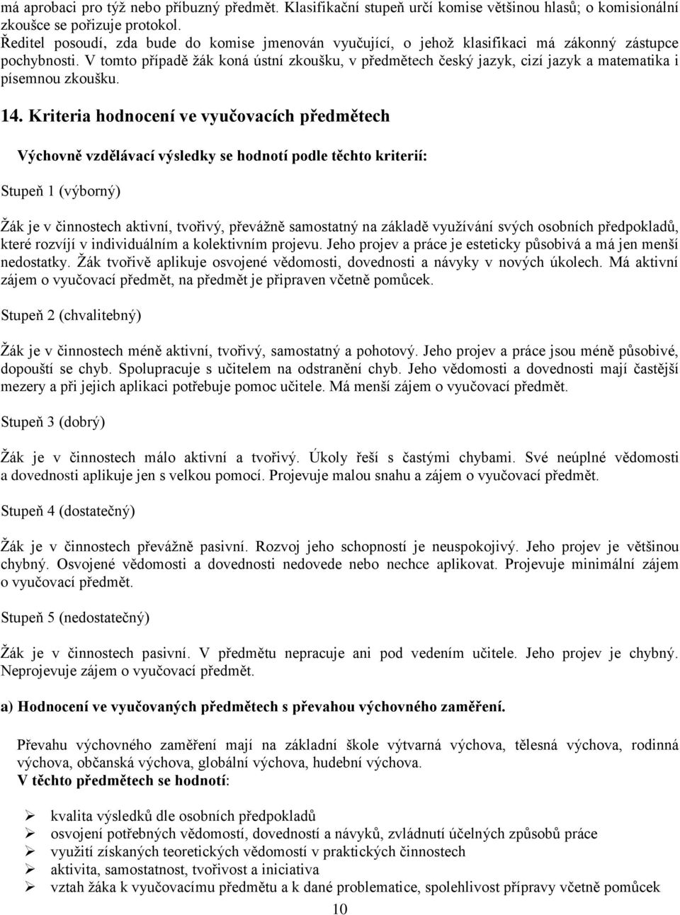 V tomto případě žák koná ústní zkoušku, v předmětech český jazyk, cizí jazyk a matematika i písemnou zkoušku. 14.