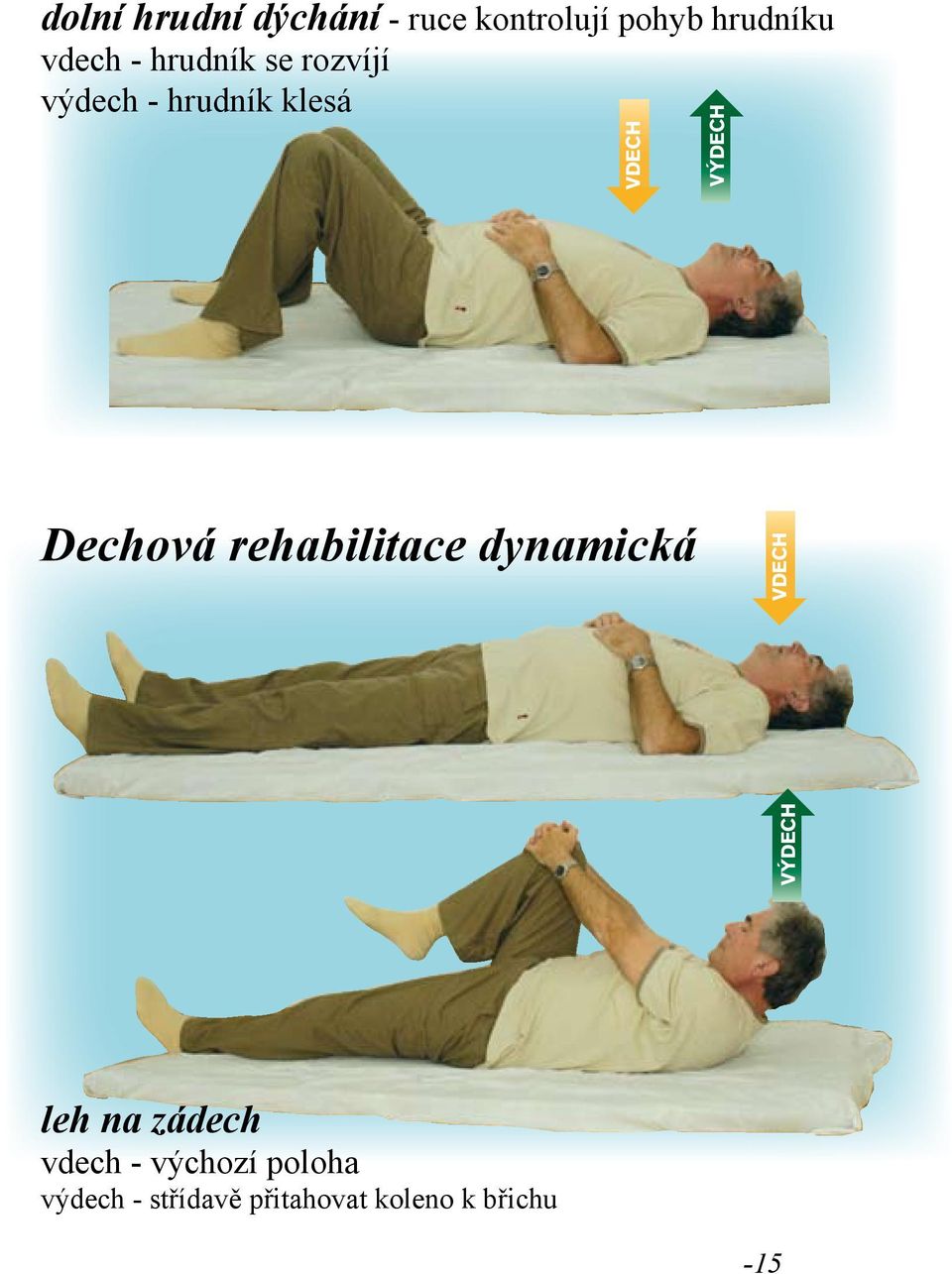 Dechová rehabilitace dynamická leh na zádech vdech -