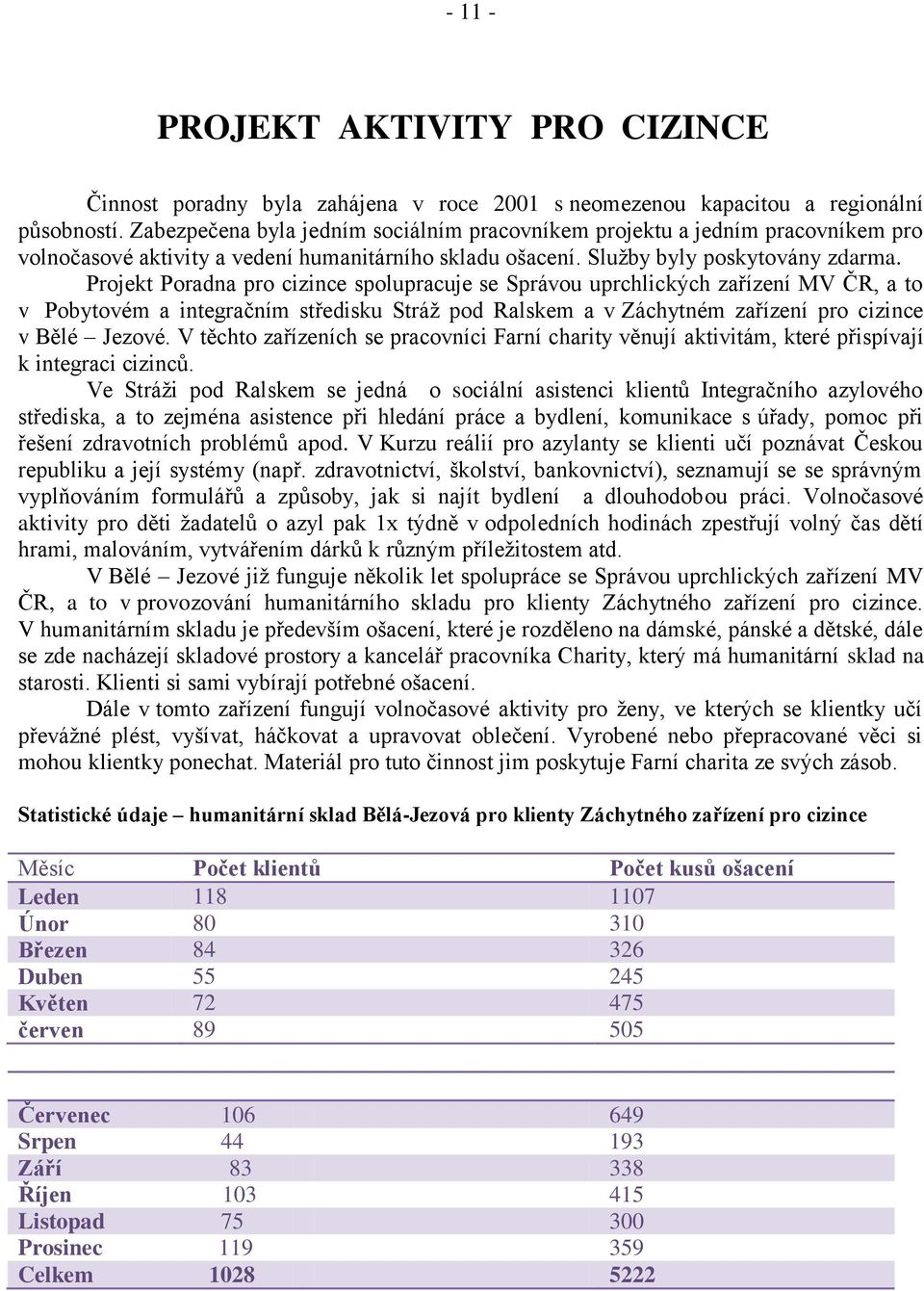 Projekt Poradna pro cizince spolupracuje se Správou uprchlických zařízení MV ČR, a to v Pobytovém a integračním středisku Stráž pod Ralskem a v Záchytném zařízení pro cizince v Bělé Jezové.