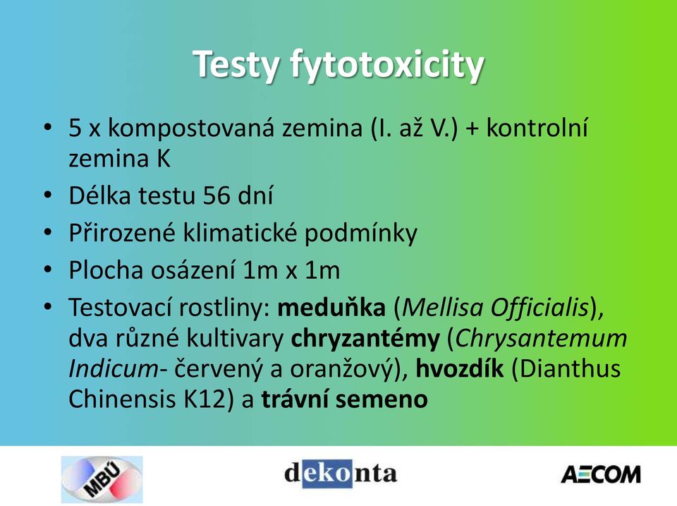 osázení 1m x 1m Testovací rostliny: meduňka (Mellisa Officialis), dva různé