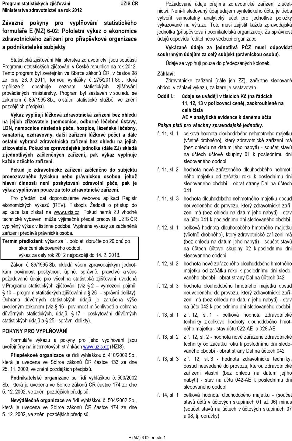 Tento program byl zveřejněn ve Sbírce zákonů ČR, v částce 98 ze dne 26. 9. 2011, formou vyhlášky č. 275/2011 Sb., která v příloze 2 obsahuje seznam statistických zjišťování prováděných ministerstvy.