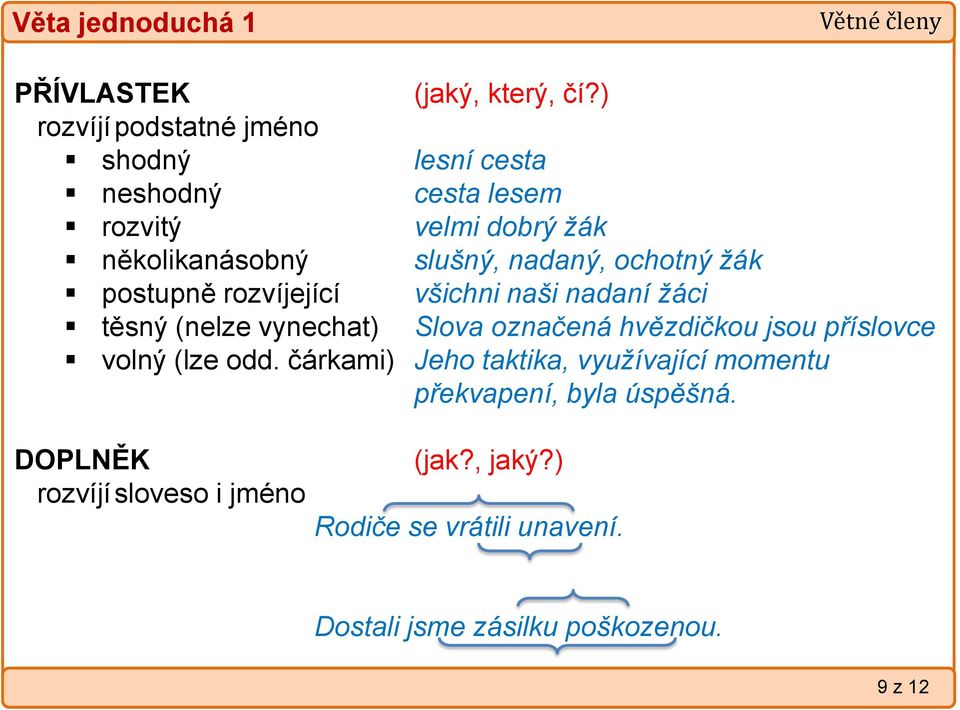 nadaný, ochotný žák postupně rozvíjející všichni naši nadaní žáci těsný (nelze vynechat) Slova označená hvězdičkou jsou