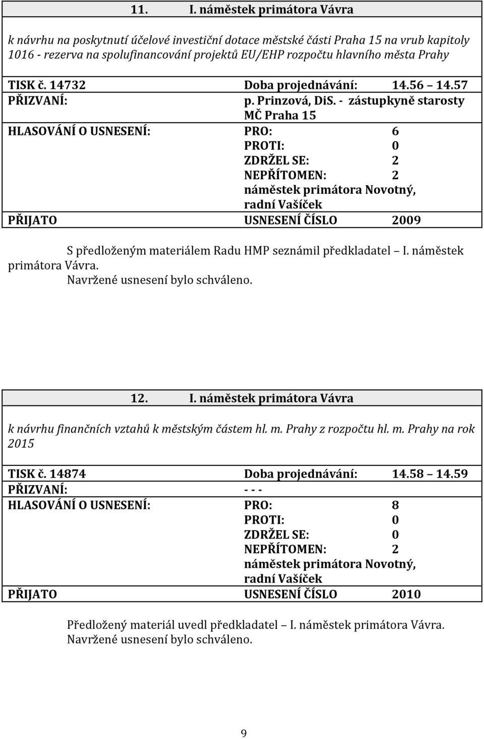 hlavního města Prahy TISK č. 14732 Doba projednávání: 14.56 14.57 p. Prinzová, DiS.