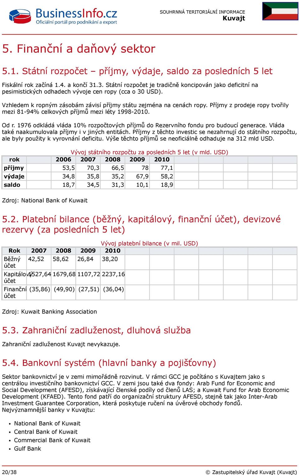 Příjmy z prodeje ropy tvořily mezi 81-94% celkových příjmů mezi léty 1998-2010. Od r. 1976 odkládá vláda 10% rozpočtových příjmů do Rezervního fondu pro budoucí generace.