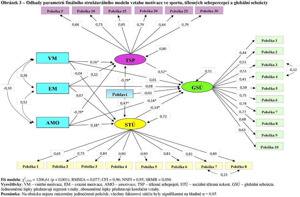 amotivace, TSP tělesné sebepojetí, STÚ sociální tělesná úzkost, GSÚ globální sebeúcta.