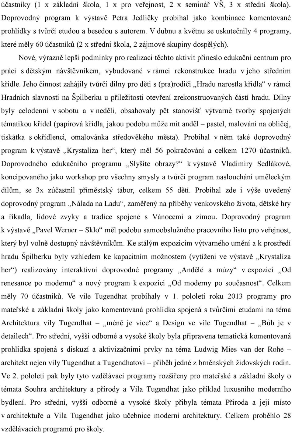 V dubnu a květnu se uskutečnily 4 programy, které měly 60 účastníků (2 x střední škola, 2 zájmové skupiny dospělých).