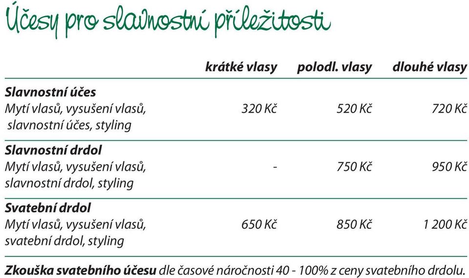 slavnostní drdol, styling Svatební drdol Mytí vlasů, vysušení vlasů, 650 Kč 850 Kč 1 200 Kč