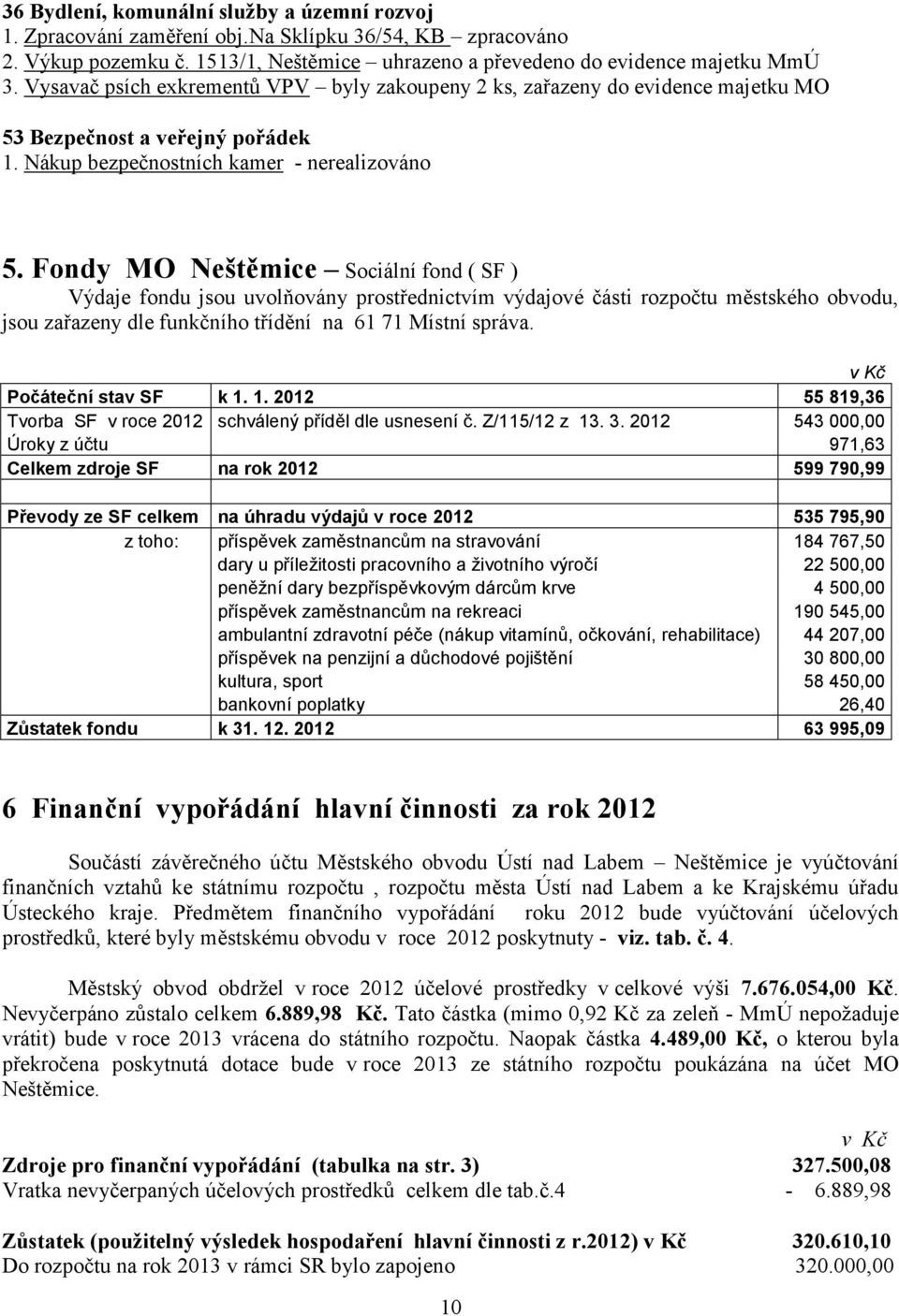 Fondy MO Neštěmice Sociální fond ( SF ) Výdaje fondu jsou uvolňovány prostřednictvím výdajové části rozpočtu městského obvodu, jsou zařazeny dle funkčního třídění na 61 71 Místní správa.