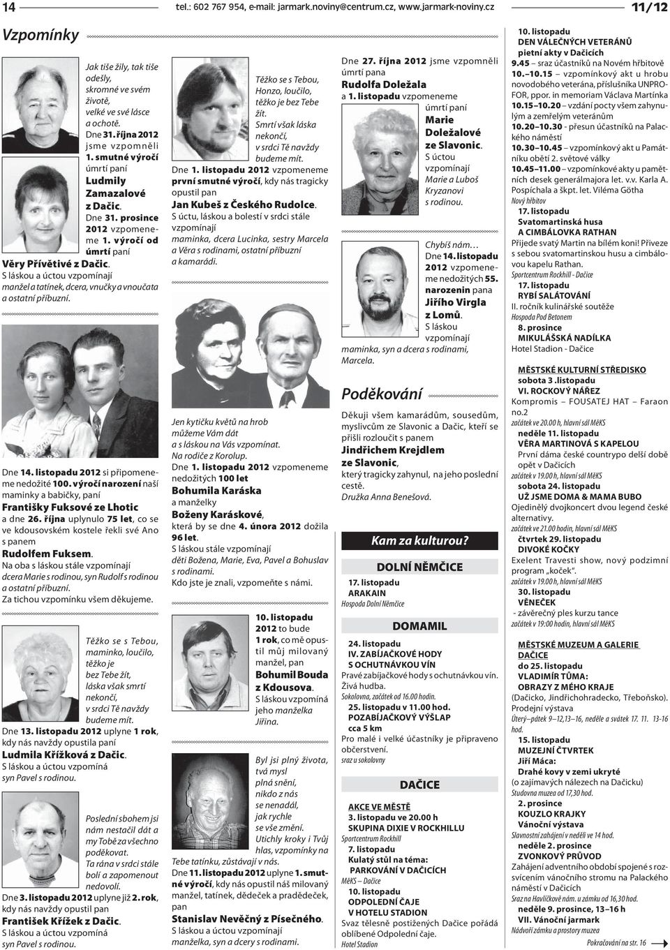 S láskou a úctou vzpomínají manžel a tatínek, dcera, vnučky a vnoučata a ostatní příbuzní. Dne 14. listopadu 2012 si připomeneme nedožité 100.