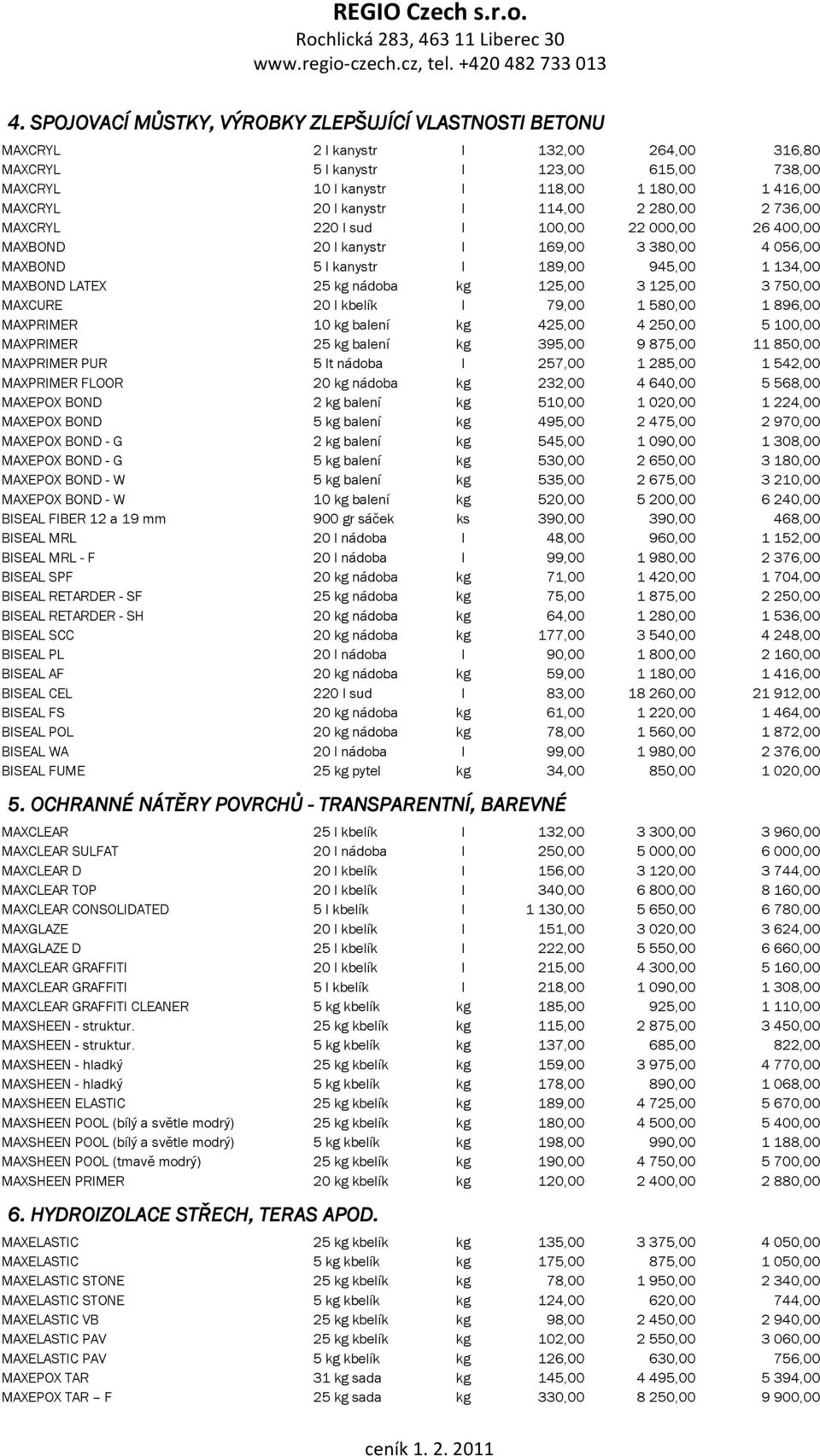 nádoba kg 125,00 3 125,00 3 750,00 MAXCURE 20 l kbelík l 79,00 1 580,00 1 896,00 MAXPRIMER 10 kg balení kg 425,00 4 250,00 5 100,00 MAXPRIMER 25 kg balení kg 395,00 9 875,00 11 850,00 MAXPRIMER PUR 5