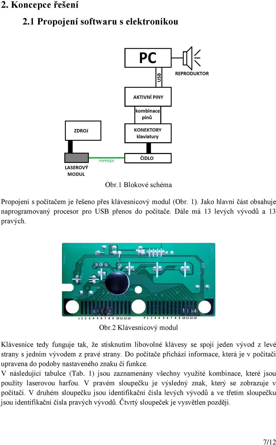 2 Klávesnicový modul Klávesnice tedy funguje tak, že stisknutím libovolné klávesy se spojí jeden vývod z levé strany s jedním vývodem z pravé strany.