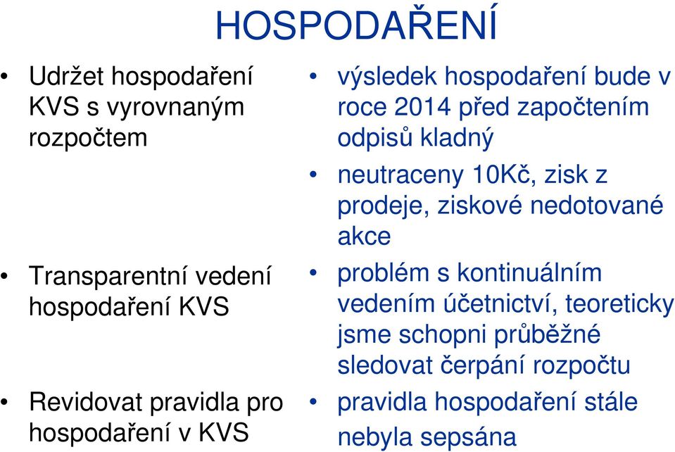 odpisů kladný neutraceny 10Kč, zisk z prodeje, ziskové nedotované akce problém s kontinuálním