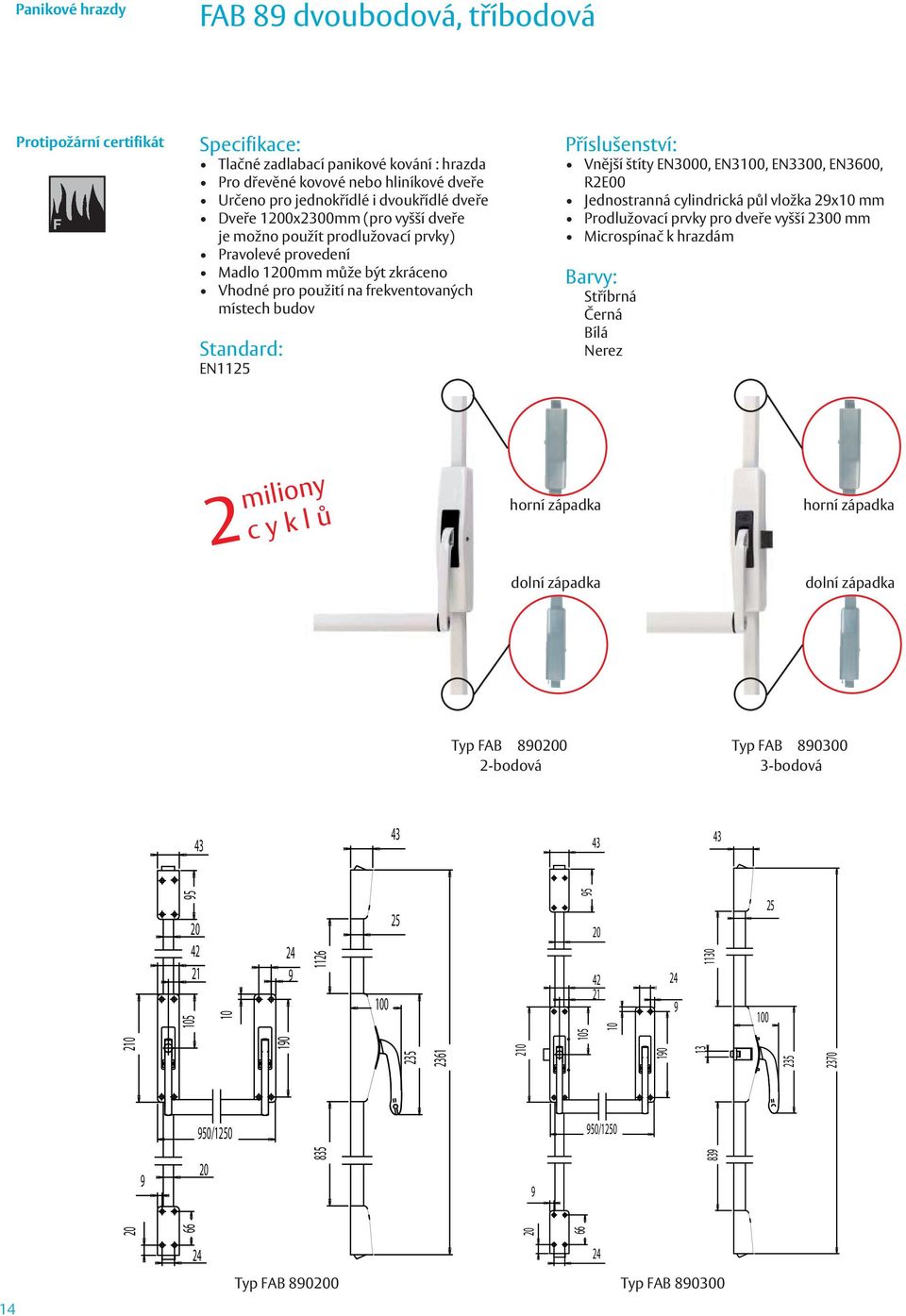 R2E00 Jednostranná cylindrická půl vložka 29x10 mm Prodlužovací prvky pro dveře vyšší 2300 mm Microspínač k hrazdám Stříbrná Černá Bílá Nerez 2 miliony cyklů horní západka dolní západka horní západka