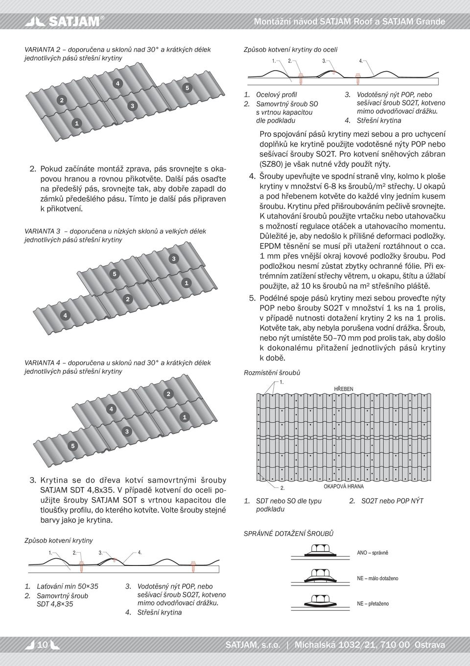 VARIANTA 3 doporučena u nízkých sklonů a velkých délek jednotlivých pásů střešní krytiny 4 1 5 4 VARIANTA 4 doporučena u sklonů nad 30 a krátkých délek jednotlivých pásů střešní krytiny 2 3 2 3 5 1