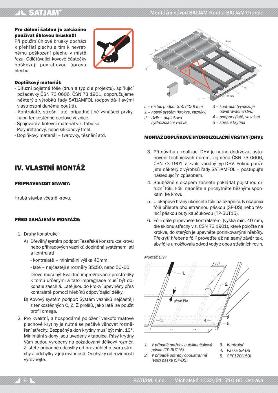 3 5 5 mm Doplňkový materiál: - Difuzní pojistné fólie (druh a typ dle projektu), splňující požadavky ČSN 73 0606, ČSN 73 1901, doporučujeme některý z výrobků řady SATJAMFOL (odpovídá-li svými