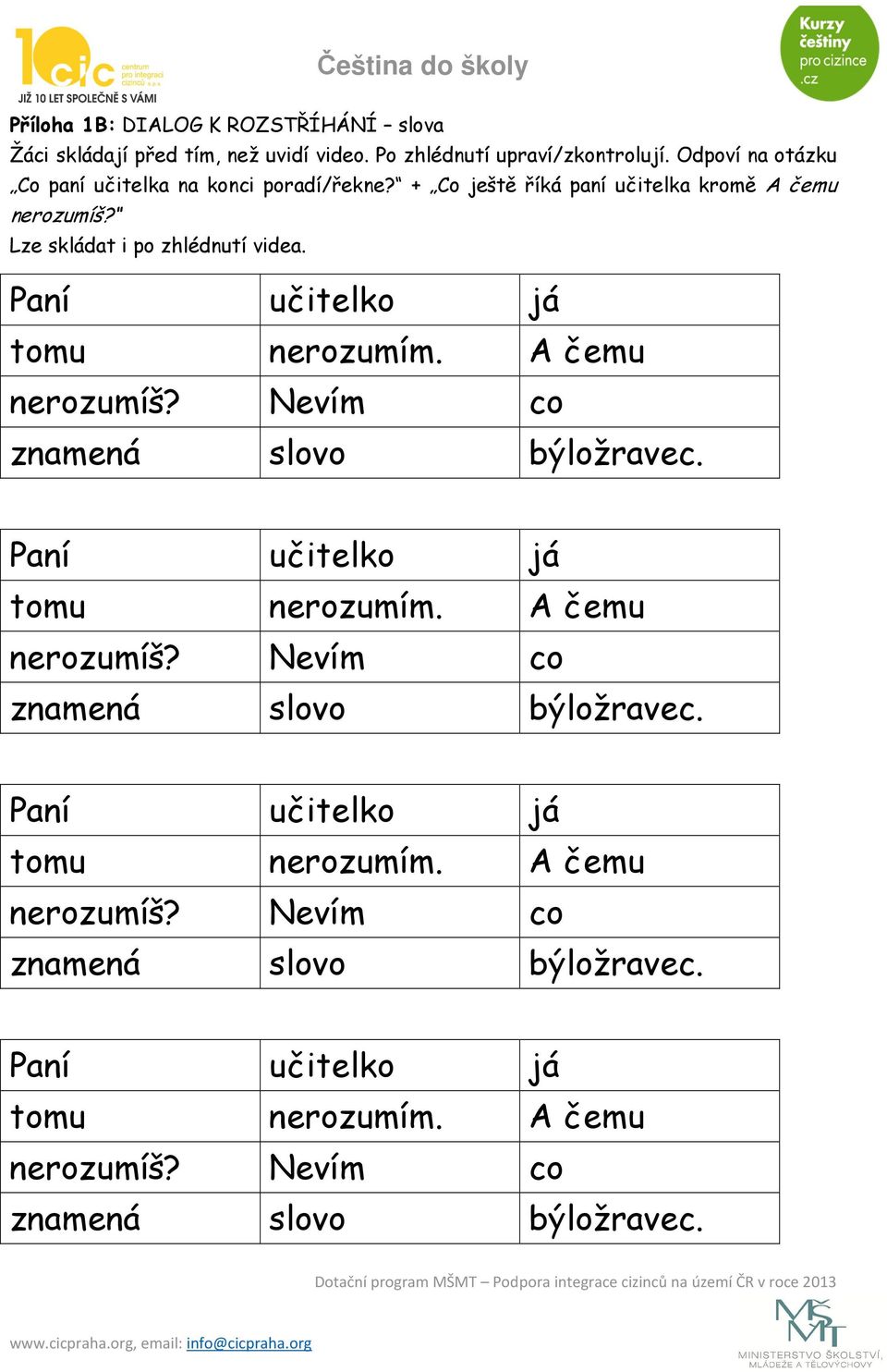 Paní učitelko já tomu nerozumím. A čemu nerozumíš? Nevím co znamená slovo býložravec.