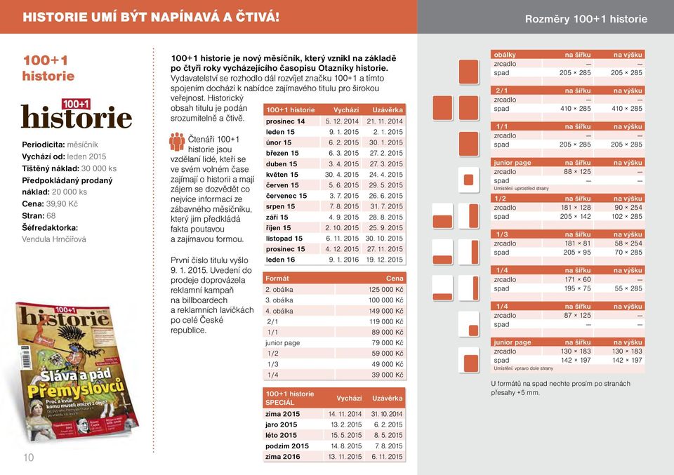 Hrnčířová 10 100+1 historie je nový měsíčník, který vznikl na základě po čtyři roky vycházejícího časopisu Otazníky historie.